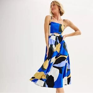 Nine West Women's Cut Out Midi A-Line Dress Patch Work SZ XS   Multicolor NWT's.